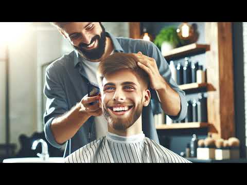Một người cắt tóc cho người khác trong trạng thái vui vẻ